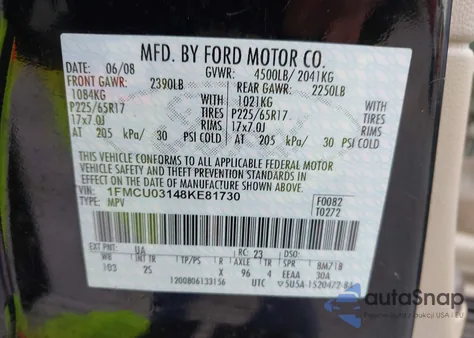 2008 Ford Escape Xlt from USA, damaged, VIN 1FMCU03148KE81730